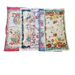 Vintage 1960s Kitchen Dish Towels Lot 5 Flower Fruit Cotton 14x29" Cottage READ